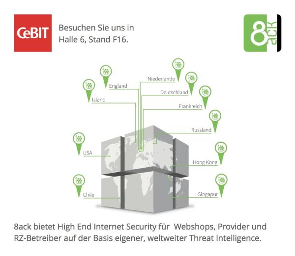 8ack auf der CeBIT: High End Internet Security für Webshops und KMUs