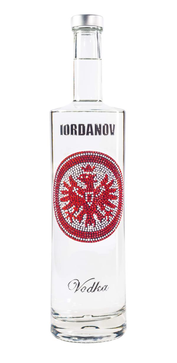 Iordanov Vodka Eintracht Frankfurt Edition mit Eintracht Wappen aus ca. 1.400 funkelnden Kristallen