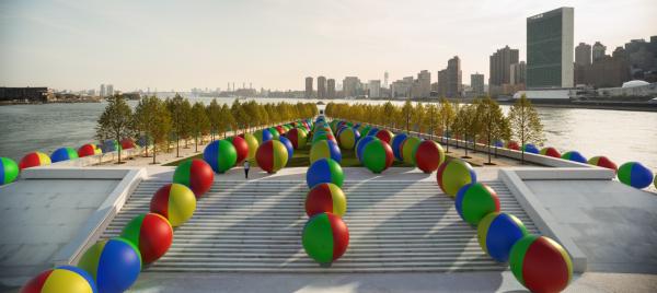 Schweizer Künstler installiert 300 überdimensionale Ballone auf Roosevelt Island in New York  Mio