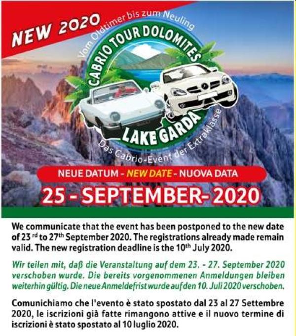 Aktuelle News - 2020 Cabrio tour Dolomites - Lake Garda