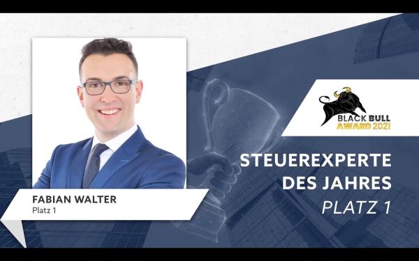 Finanzkongress 2021: Fabian Walter gewinnt Black Bull Award in der Kategorie "Steuerexperte des Jahres"