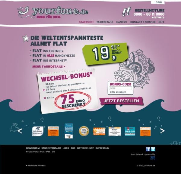 Große Märzaktion bei yourfone.de: Jetzt bis zu 75,00 EUR Wechselprämie kassieren