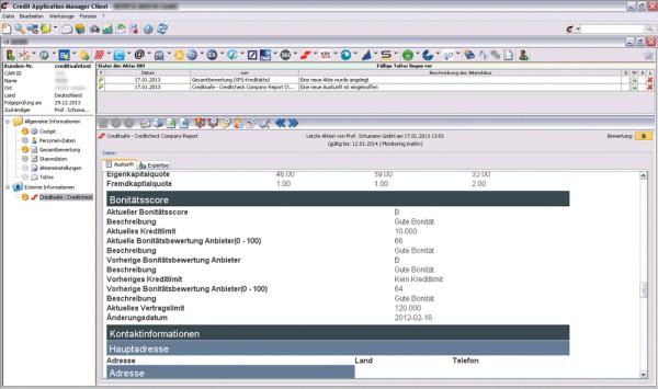 Creditsafe Firmenauskünfte in Kreditrisikomanagement-Software CAM der Prof. Schumann GmbH