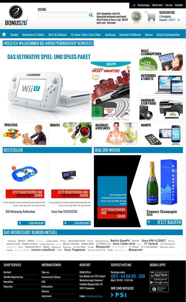 BONUS2U eröffnet neuen Prämien Online Shop