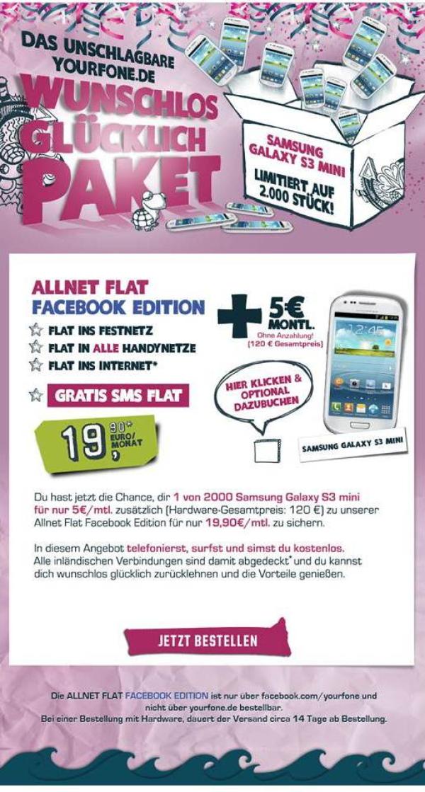 Preisknaller: yourfone.de schenkt Facebook-Usern SMS-Flat & 50 % vom neuen Smartphone