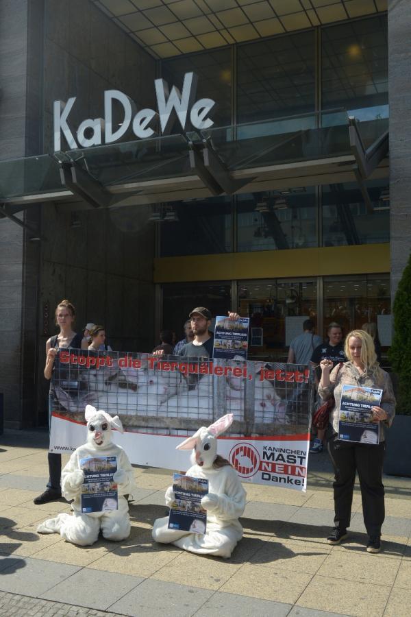 Deutsches Tierschutzbüro demonstriert vor KaDeWe gegen Verkauf von Kaninchen-Qualfleisch