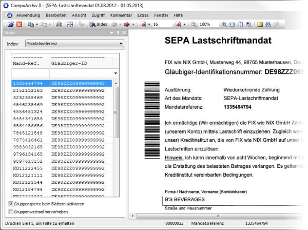 CompuArchiv: Archivierung von SEPA-Daten