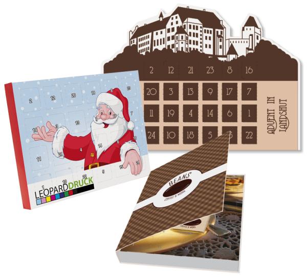 Günstig: Adventskalender mit Werbung, Schokolade und individuellem Druck ab 25 Stück