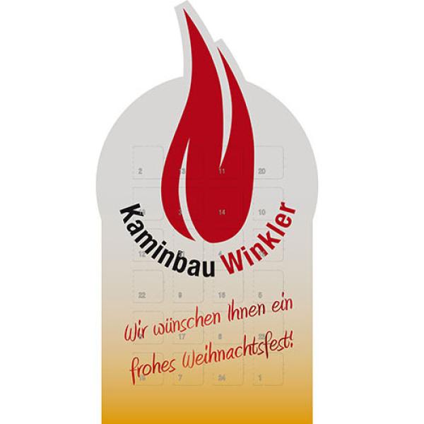 Ein Adventskalender mit Schokolade und Werbung dessen Form Sie bestimmen