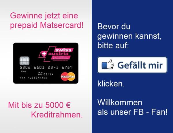 Prepaid MasterCard kostenlos mit bis zu 5000 Euro Kreditrahmen geweinnen!