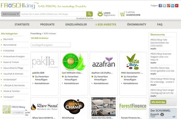 Der nachhaltige Online-Marktplatz Froschking öffnet eigenen Händlerbereich für B2B-Kunden