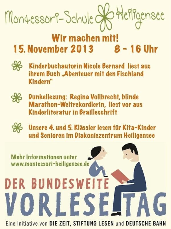 Initiative Bundesweiter Vorlesetag lobt Leseaktion an Montessori-Schule Heiligensee