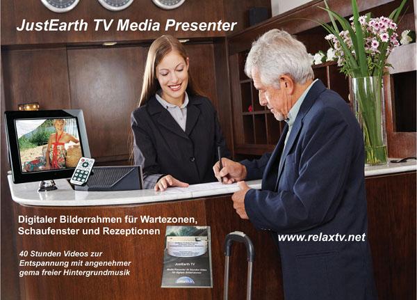 Warten kann entspannend sein mit dem digitalen Bilderrahmen des JustEarth TV Media Presenter  