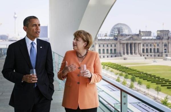 Rainer Völmle und Udo Wulf (BeeComp Technologies) treffen Bundeskanzlerin Merkel und US-Präsident Barack Obama