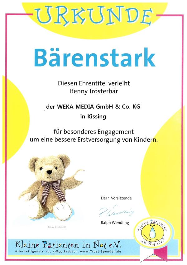 Bärenstarke Trostaktion: WEKA MEDIA unterstützt "Kleine Patienten in Not" 
