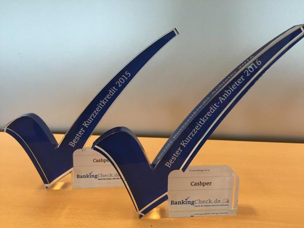 Cashper gewinnt erneut den Banking Check Award 2016