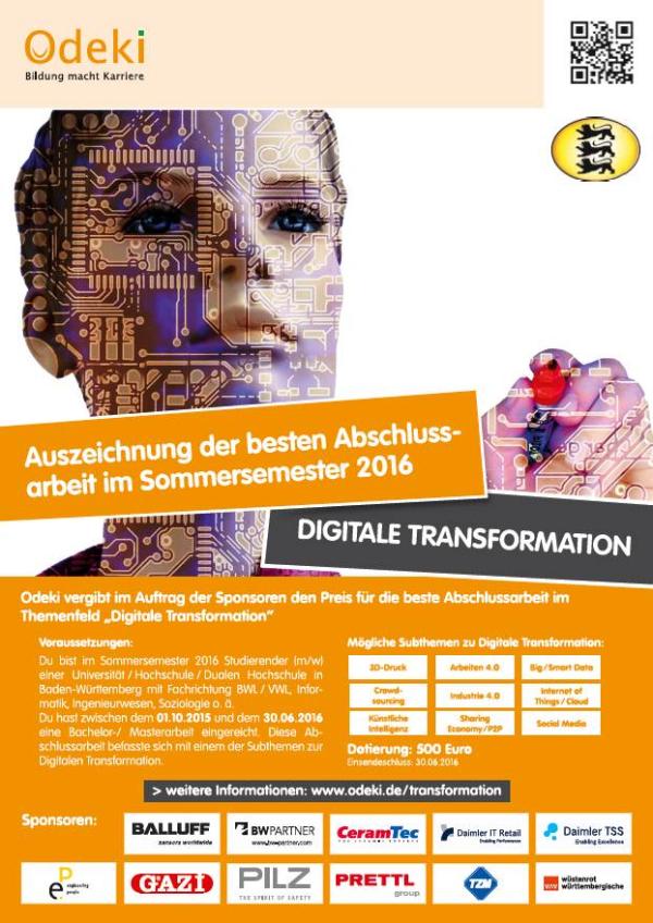 Bekannte Arbeitgeber suchen beste Abschlussarbeit "Digitale Transformation"