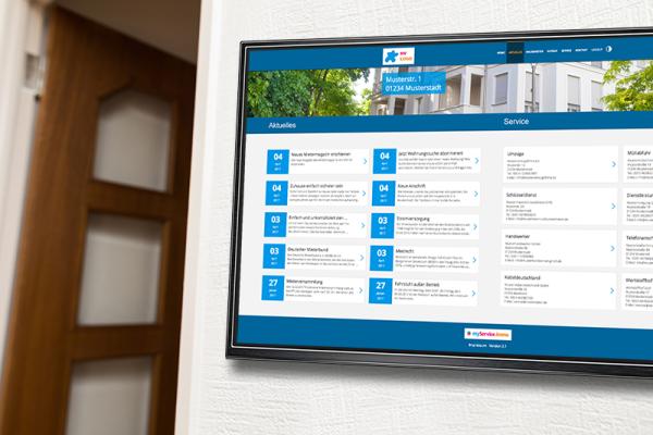 Digitaler Hausaushang zeigt Serviceinformationen für Mieter auf Displays im Treppenhaus an