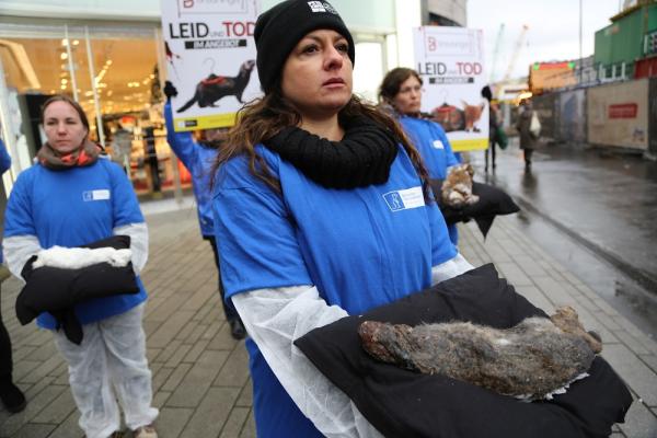 Aufsehenerregende Aktion in Düsseldorf: 15 Aktivisten demonstrierten mit toten Tieren vor Warenhaus Breuninger