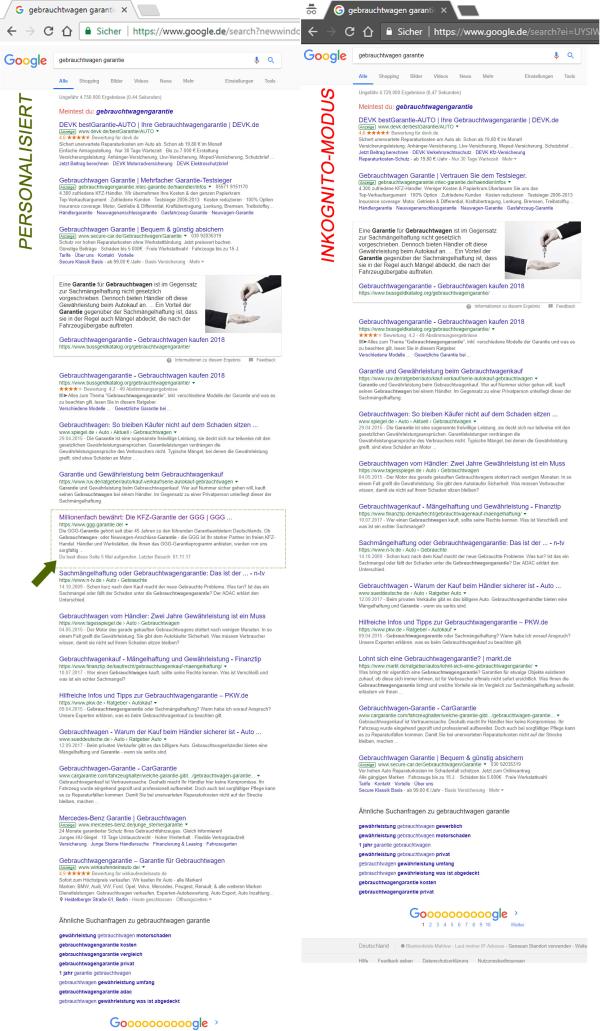 Das eigene Ranking in der Suchmaschine "unverfälscht"und ohne Hilfsmittel überprüfen