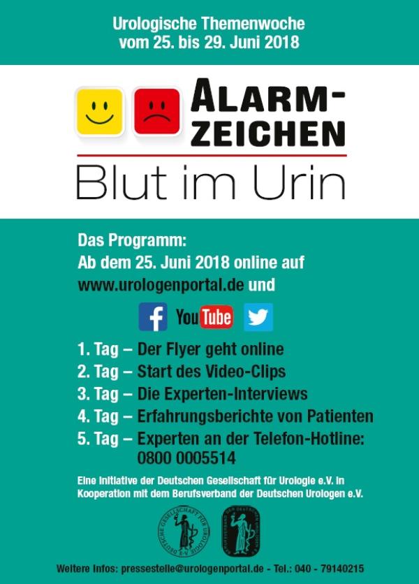 Vom 25. bis 29. Juni 2018: Urologische Themenwoche "Alarmzeichen Blut im Urin"