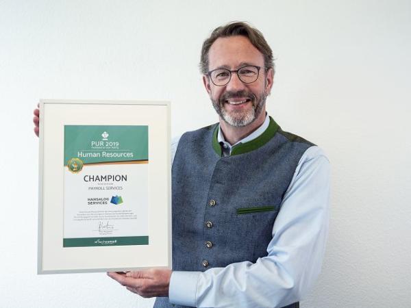 HANSALOG Services im Produktbereich "Payroll Services" mit Prädikat "CHAMPION" ausgezeichnet