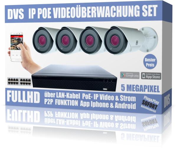 Videoüberwachung Set IP PoE 5 Megapixel Kameras 