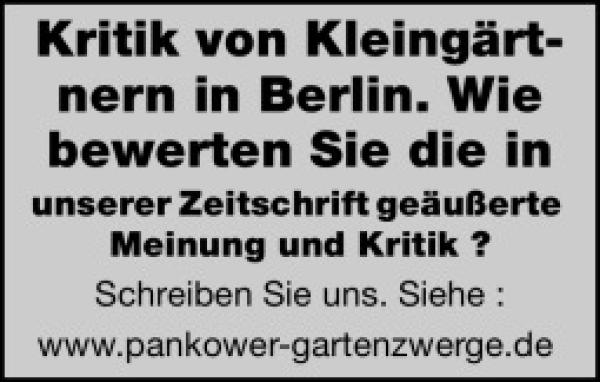 Zur "Klarstellung" von Viola Kleinau (Vorsitzende des Bezirksverbandes der Gartenfreunde Pankow e.V.)