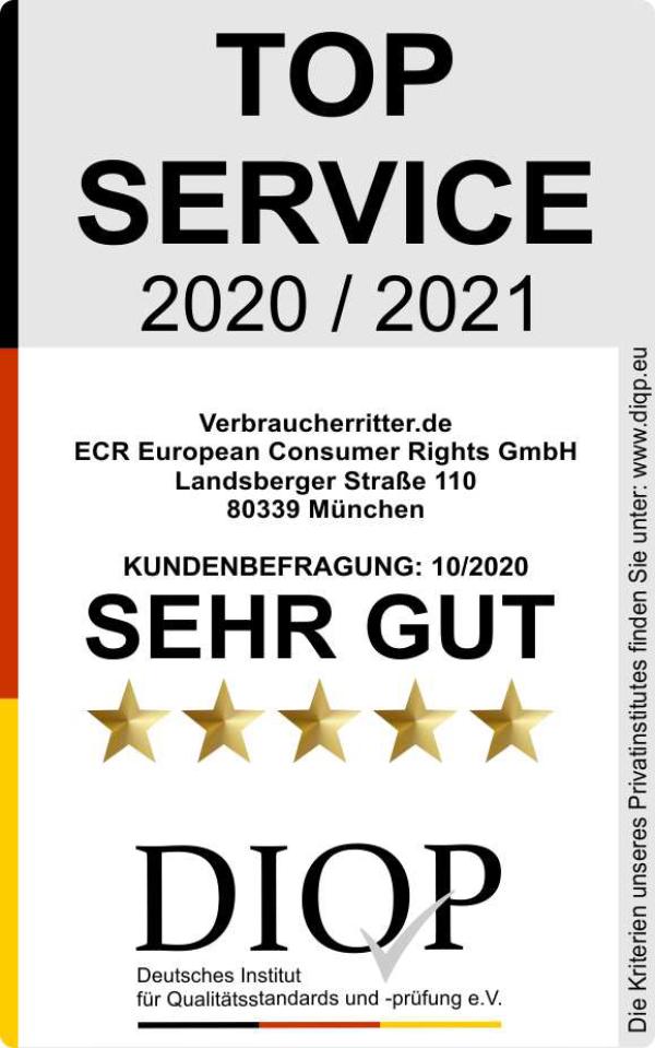 ECR European Consumer Rights GmbH für Top Service mit sehr gut ausgezeichnet