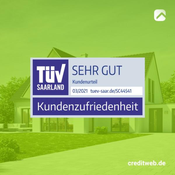 TÜV-geprüfte Baufinanzierung:  creditweb erhält erneut die TÜV-Auszeichnung "SEHR GUT"