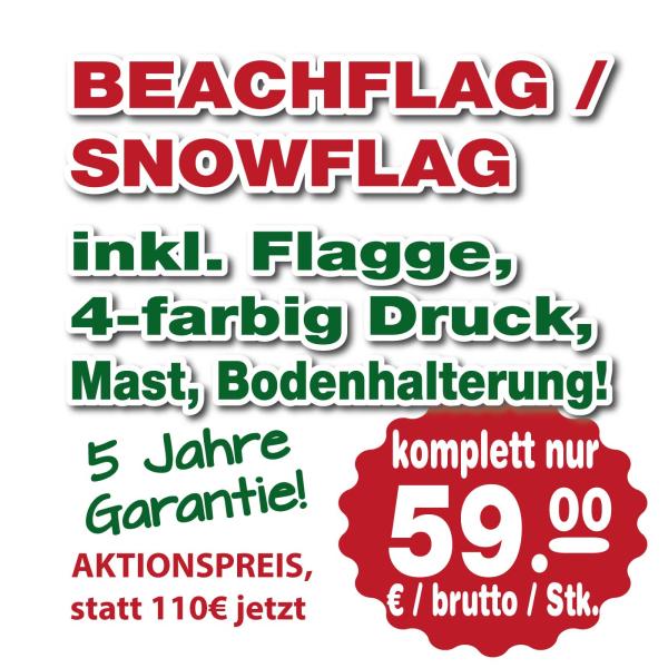 Beachflag, Werbefahnen -46% günstiger, inkl. Flaggen Druck, Mast (gestänge) und Bodenhalterung!