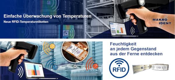 RFID-Etiketten mit Sensor für die Temperatur-  oder Feuchtigkeitserkennung