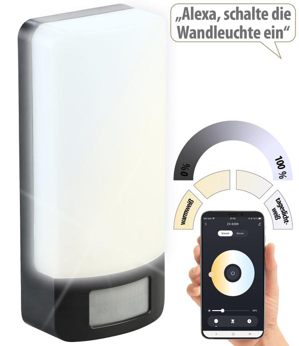 Luminea Home Control CCT-LED-Außen-Wandleuchte 850 lm, IP44