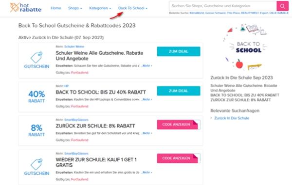 Gutscheine für Back To School werden bei Hotrabatte.com aktualisiert