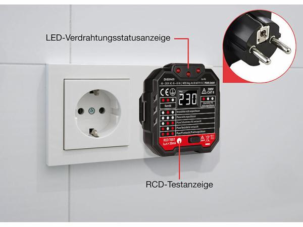 revolt Steckdosentester mit Farb-Warn-Display