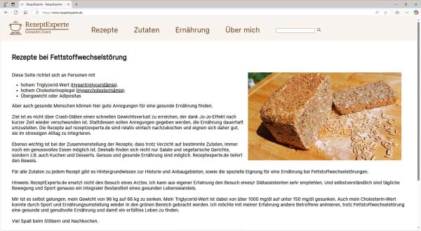 RezeptExperte.de - Rezepte bei Fettwechselstörungen geht online