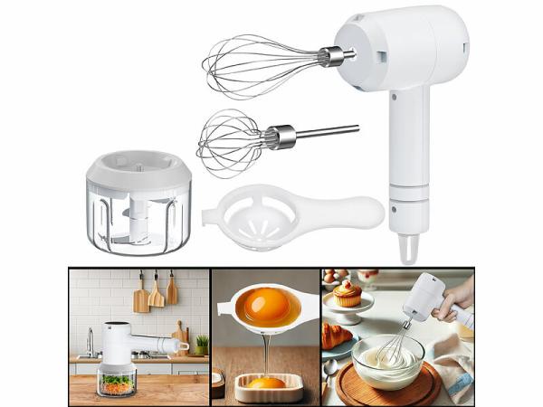 Rosenstein & Söhne 3in1-Akku-Handmixer, Zerkleinerer und Schneebesen