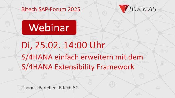 SAP Webinar 25. Februar: S/4HANA einfach erweitern mit dem S/4HANA Extensibility Framework