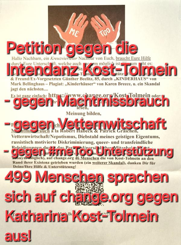 Theater M&uuml;nster-Paukenschlag: Intendantin Katharina Kost-Tolmeins schockierender change.org-Petitions-Skandal