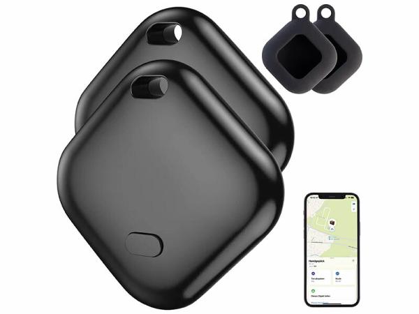 Callstel 2er-Set Gegenstandsfinder SGF-25, AirTag-zertifiziert, Wo ist?-App, IPX4 Case, www.pearl.de Callstel 2er-Set Gegenstandsfinder SGF-25