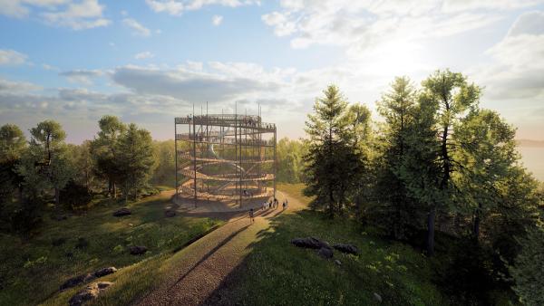 Der Turm im neuen Erlebnispark Owl Creek Landing ist eine von vielen Attraktionen in Virginia Beach. Aussichtsturm mit längster Edelstahlrutsche in den USA: Neuer Erlebnispark Owl Creek Landing eröffnet in Virginia Beach
