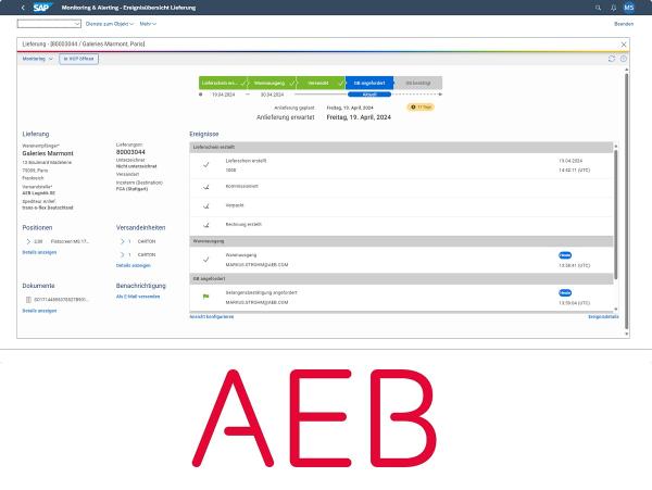 AEB SE: Mit Carrier Cloud for SAP lässt sich der Sendungsstatus direkt im SAP-System verfolgen. AEB und consolut: Erste gemeinsame Multi-Carrier-Lösung auf der SAP Business Technology Platform
