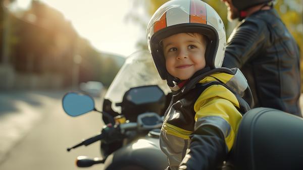 KI-generiertes Bild mit MidJourney Motorradfahren mit Kindern: Sicherheit ist oberstes Gebot