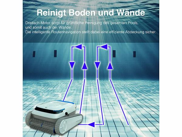 AGT Akku-Poolreiniger PRR-120 für Boden & Wände, Poolsauger, bis 120 Minuten, 100 qm, www.pearl.de AGT Akku-Poolreiniger PRR-120 für Boden & Wände
