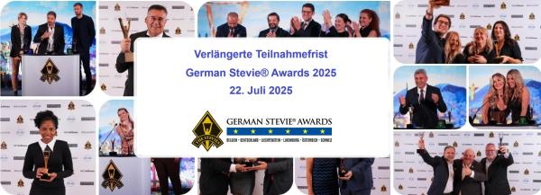 German Stevie® Awards 2025 Einsendeschluss für die German Stevie® Awards 2025 bis zum 22. Juli verlängert