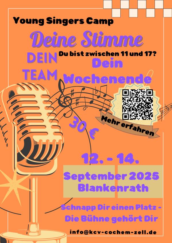 Deine Stimme – Dein Team, das Young Singers Camp in Blankenrath vom 12. bis 14. September. Young Singers Camp für Jugendliche in Blankenrath