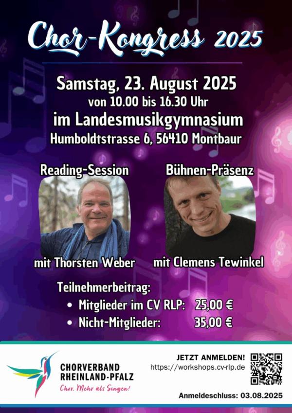 Thorsten Weber und Clemens Tewinkel sind die Dozenten am 23. August in Montabaur. ChorKongress 2025 in Montabaur - Impulse für Bühne und Chor
