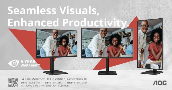Die E4-Serie von AOC mit 5 Jahren Garantie und TCO Certified, generation 10 AOC Essential E4-Serie