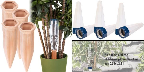 Royal Gardineer Sets Bewässerungs-Tonkegel, www.pearl.de Royal Gardineer 4er-Set XL-Bewässerungs-Tonkegel und 6er-Set Tonspitzen-Pflanzenbewässerung-System für PET-Flaschen
