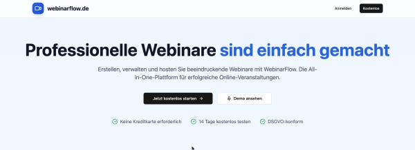 www.webinarflow.de Kostengünstige und hochwertige Webinar- und Automationslösung für Selbständige und Coaches